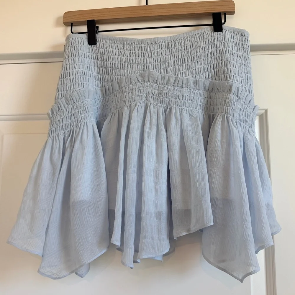 All Saints Pale Blue Smocked A-Line Ruffle Skirt